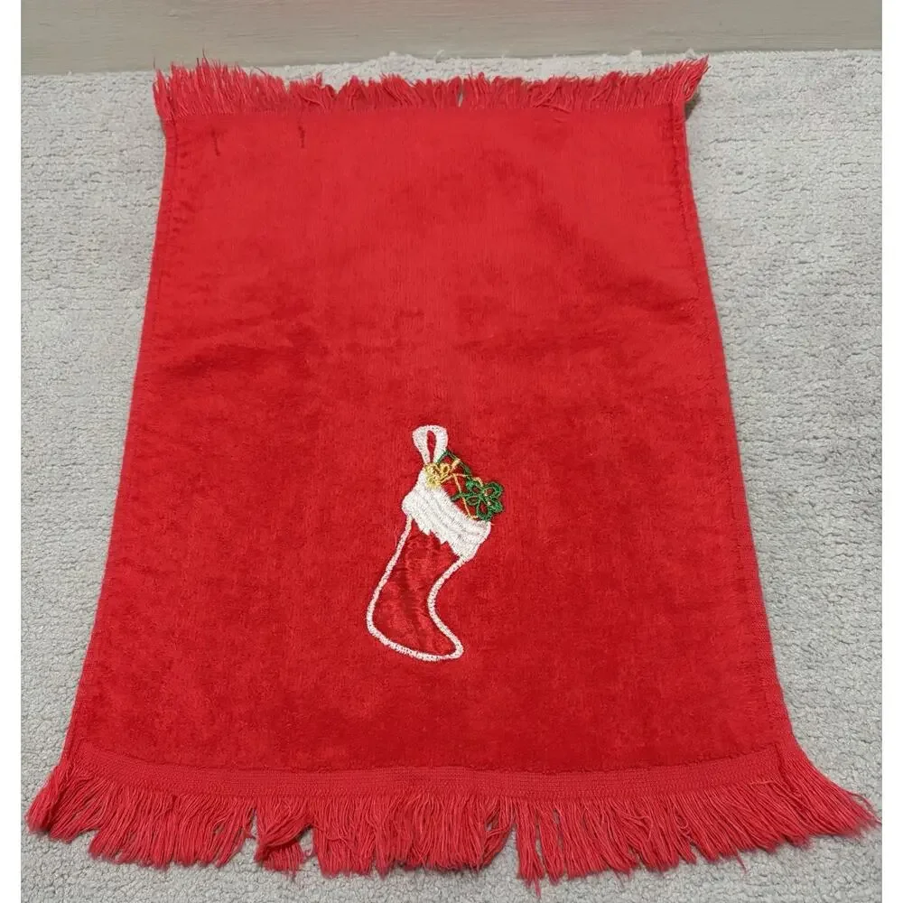 Martex Hand Towel Lot (3) Christmas Red Green White Embroidered Vintage